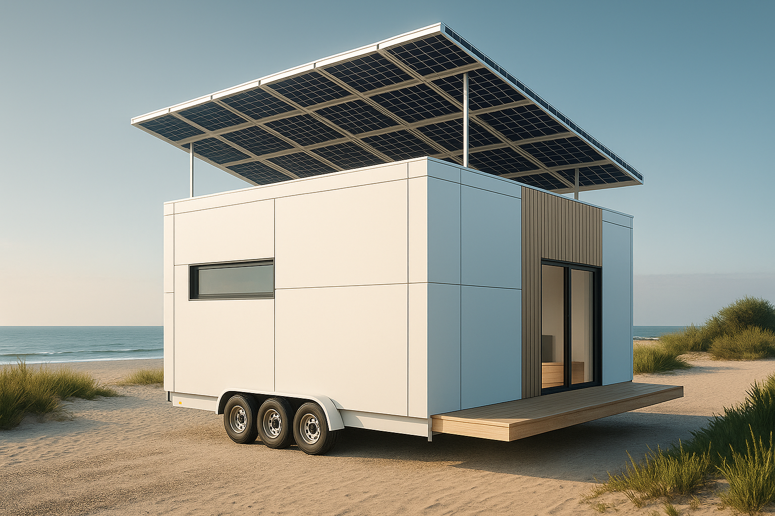 Casa móvil autosuficiente vista lateral