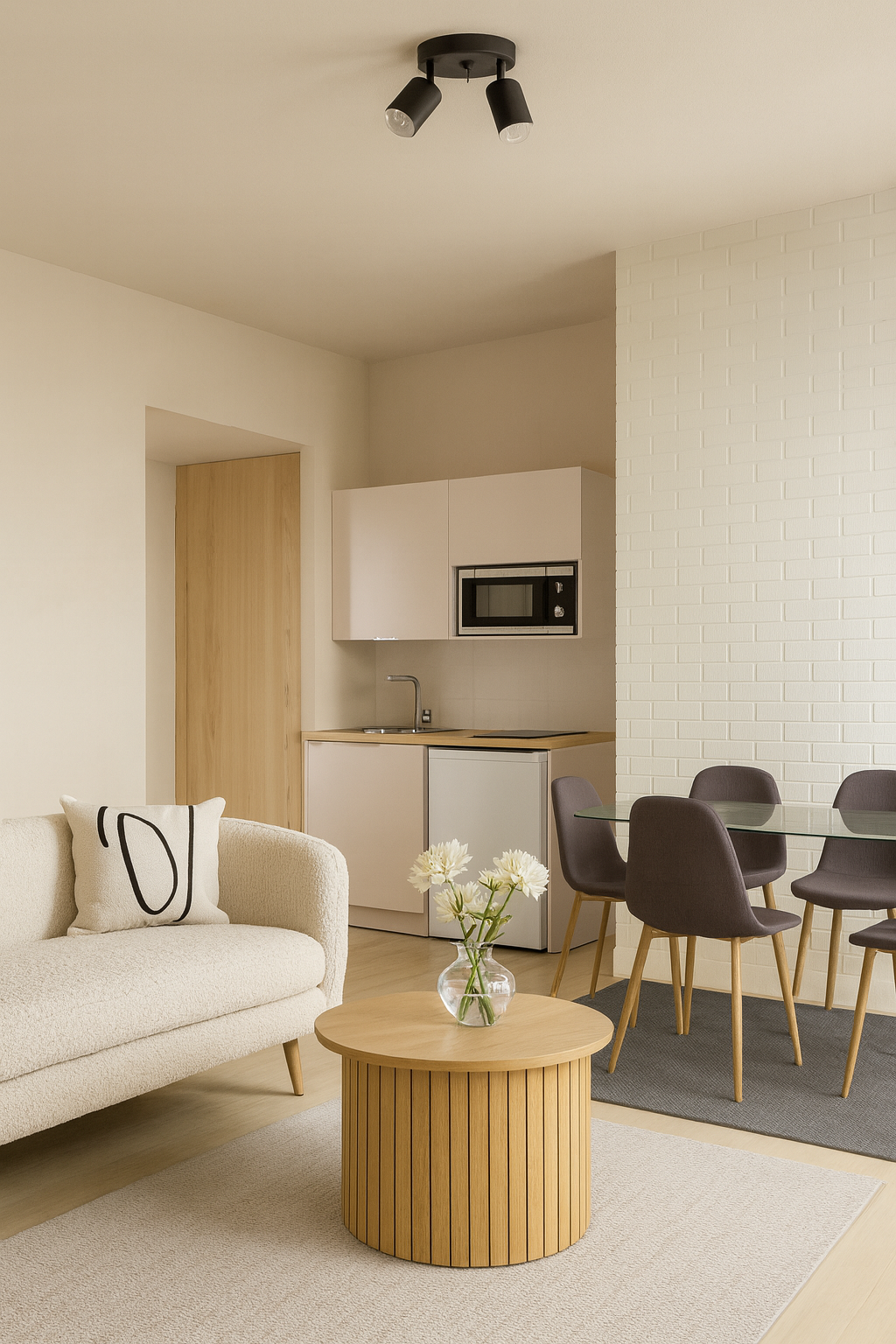 Cocina y salón casa móvil autosuficiente